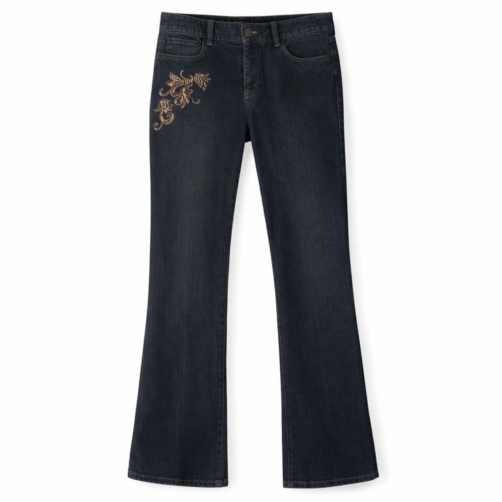 ANN TAYLOR LOFT Medium Wash Gold Embroidery Bootleg Jeans Size 10